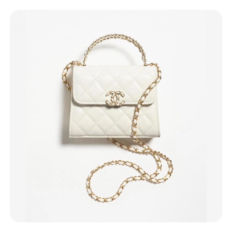 シャネル23ケリーホワイトミニグレインドシャイニーカーフスキンP323723h2727