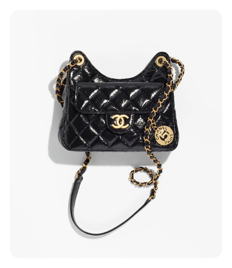 シャネル23ホーボーハンドバッグスモールブラックゴールド23h2732