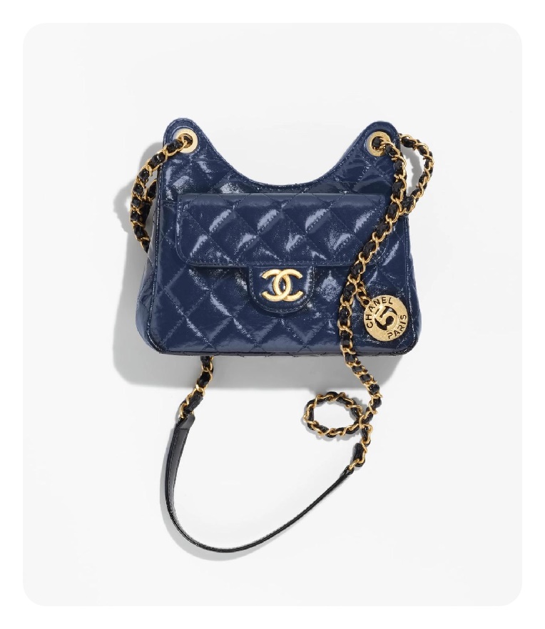 シャネル23ホーボーハンドバッグスモールネイビーゴールド23h2733