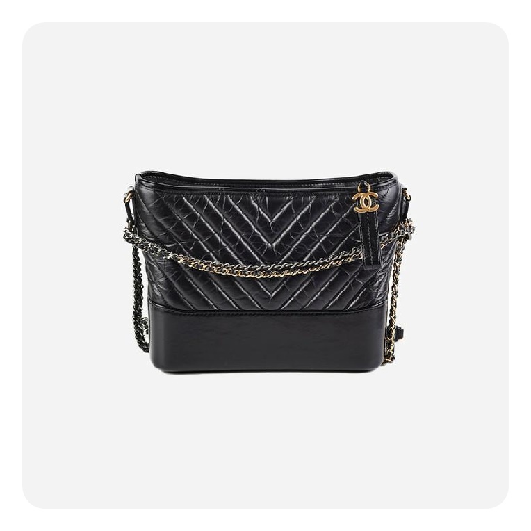 シャネルガブリエルカーフスキンハボバッグシェブロンブラックゴールドh2737