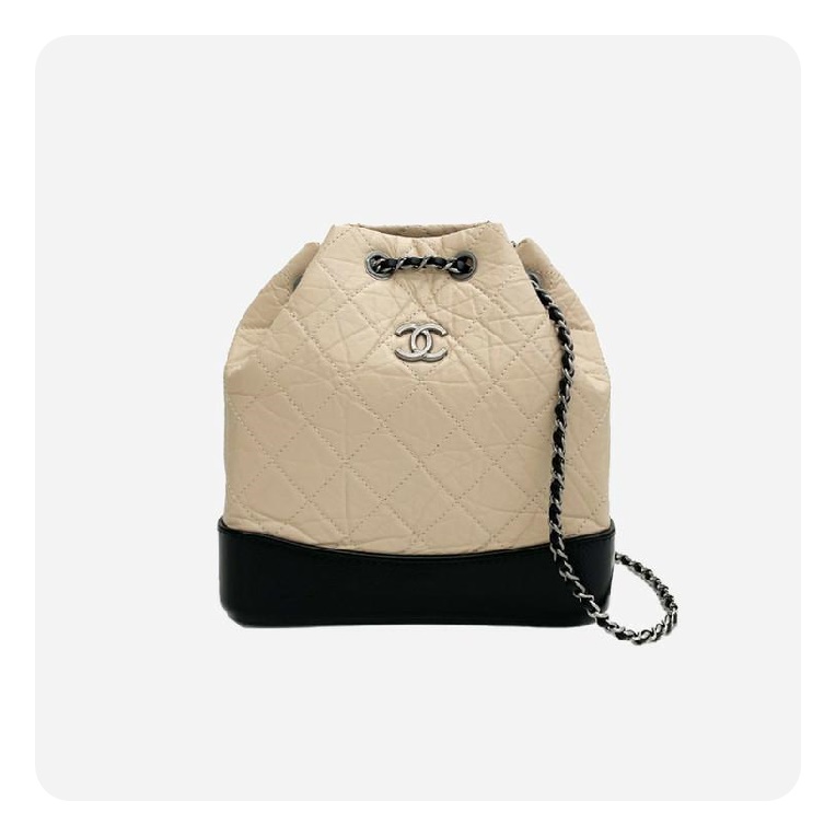 シャネルガブリエルカーフスキンスモールベージュヴィンテージシルバーh2739