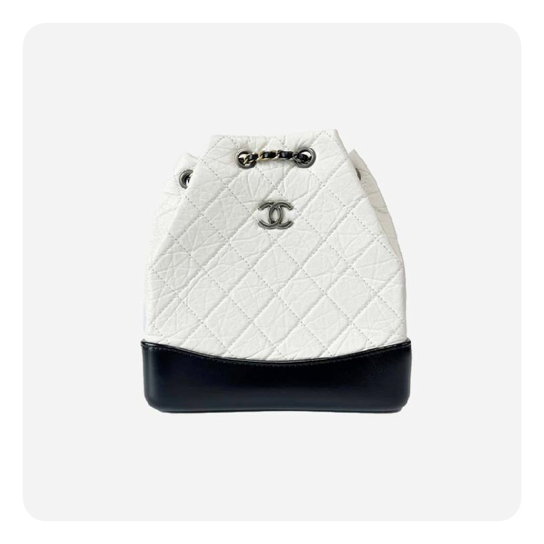 シャネルガブリエルカーフスキンスモールホワイトヴィンテージシルバーh2740