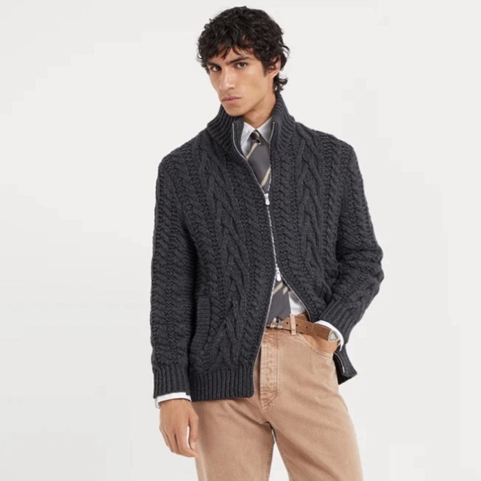 ブルネロクチネリメンズジップアップニット-c4558