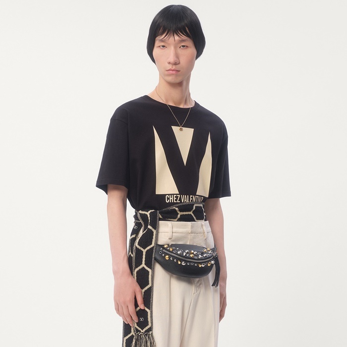 ヴァレンティノメンズブラック半袖Tシャツc4693