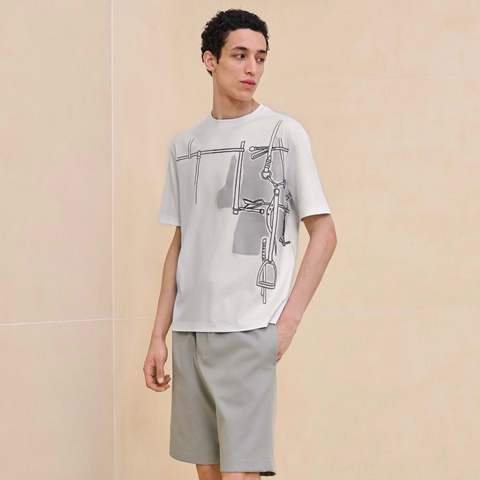 エルメスメンズラウンド半袖Tシャツc4832