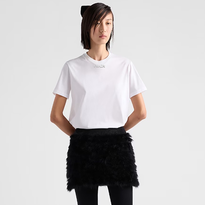 プラダレディースホワイト半袖Tシャツc5113