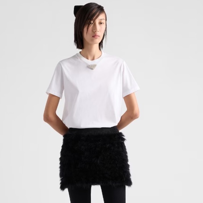 プラダレディースホワイト半袖Tシャツc5115