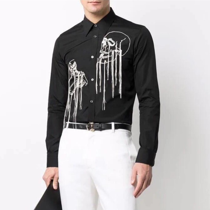 アレクサンダーマックイーンメンズブラックシャツドレスシャツc5658