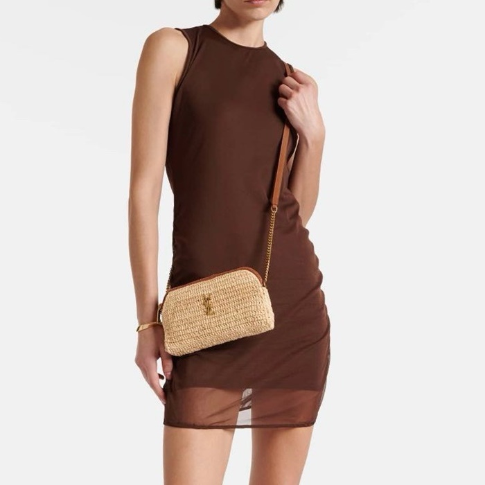 サンローランレディースラフィアおよびベジタブル・タンドガビージッパーパウチb5507