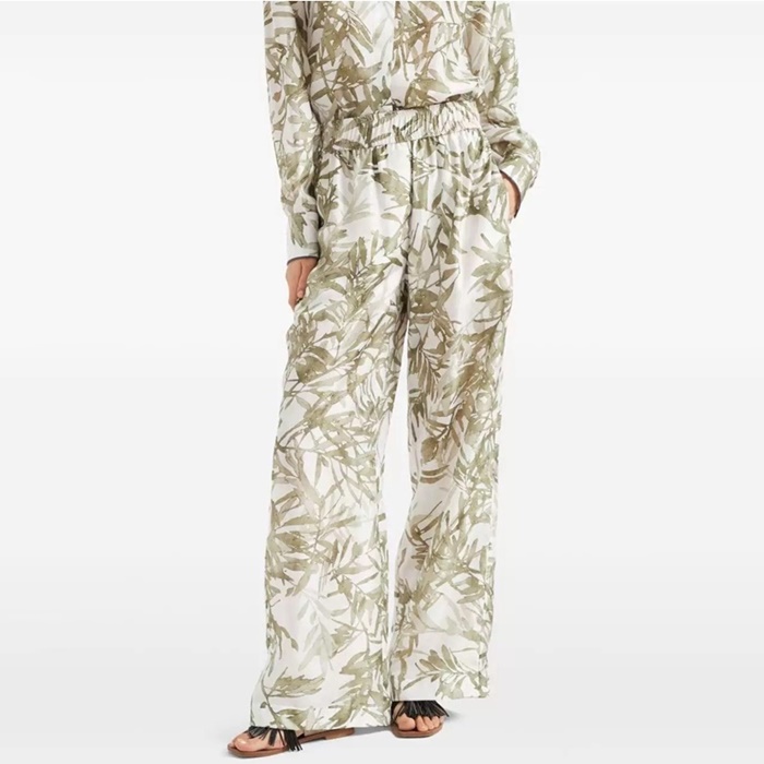 ブルネロクチネリレディースシルクハーバリウムプリントポンジーパジャマ-スタイルルースパンツc6911