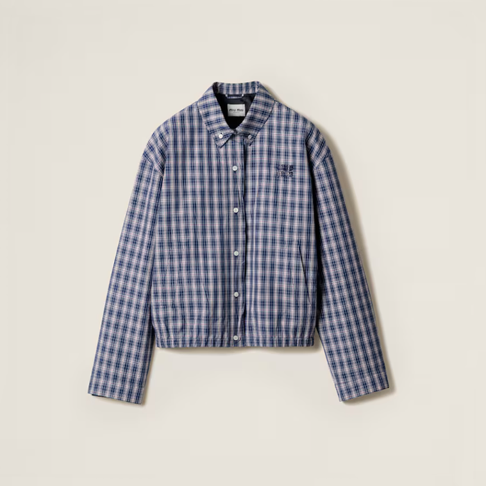 ミュウミュウレディースチェックブルゾンジャケットc7802