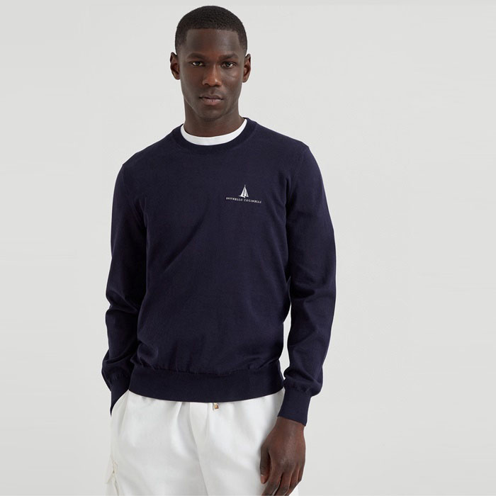 ブルネロクチネリメンズラウンドニットc8815