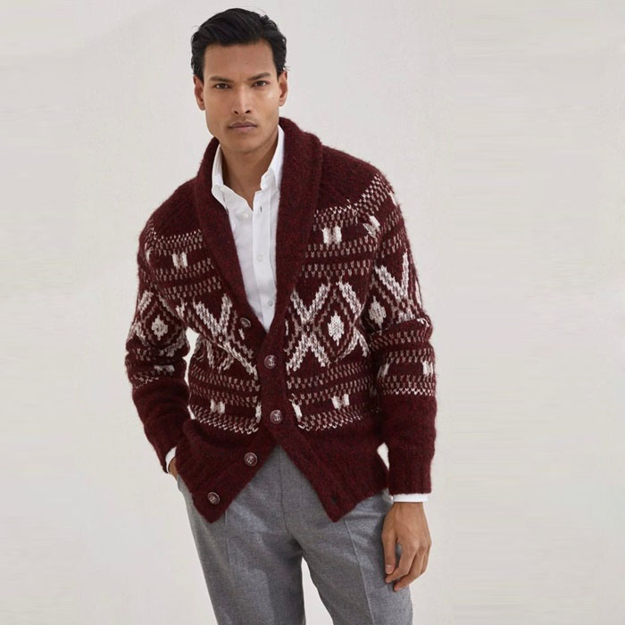 ブルネロクチネリメンズネックカーディガンc12618