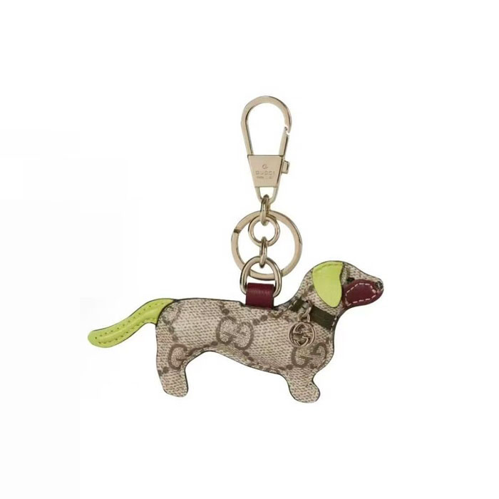 グッチユニセックスエンブレムキャンバス子犬バッグチャームキーチェーンc6421