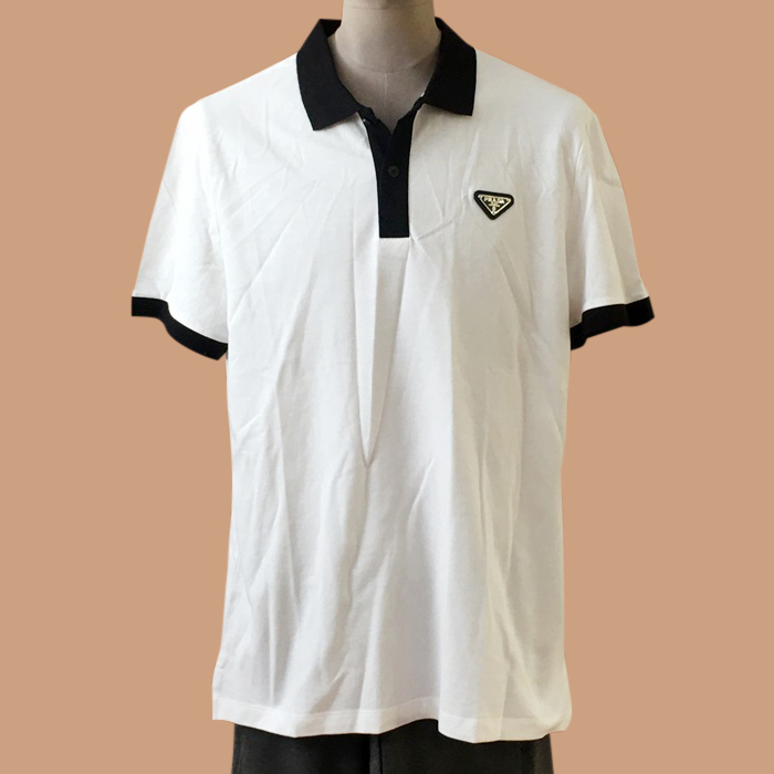  プラダ メンズ ホワイト ポロ 半袖Tシャツ - White  - Pra02646x