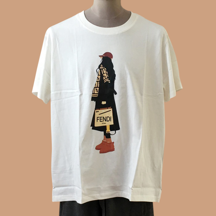  フェンディ ユニセックス クルーネック ホワイト 半袖Tシャツ -White  - fen01172x