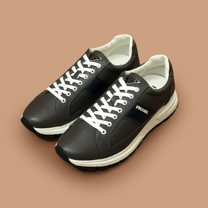  プラダメンズレザースニーカーPRAS0739,グレー