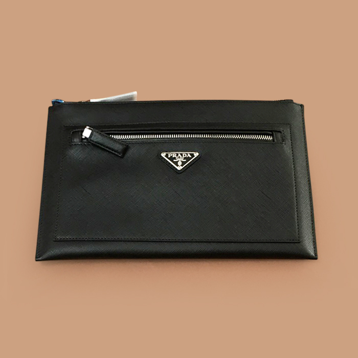  プラダメンズレザークラッチバッグ,28cm,PRAB0336,ブラック