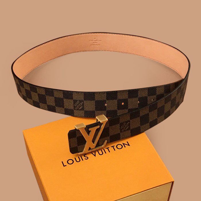  ルイヴィトン メンズ ダミエイニシャル LOGOレザーベルト Lou0732x.Size(4.0cm).ブラウン