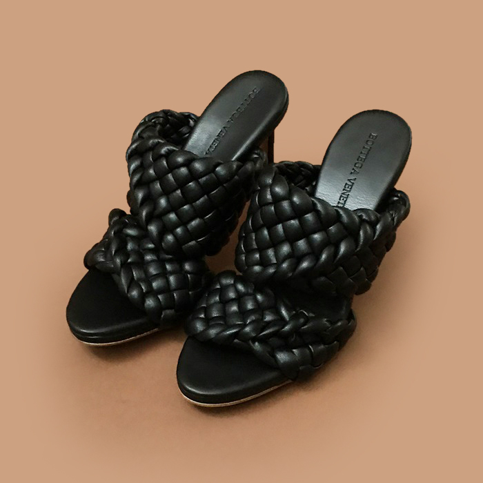  ボッテガヴェネタレディースレザーハイヒール スリッパBVS0322 ブラック