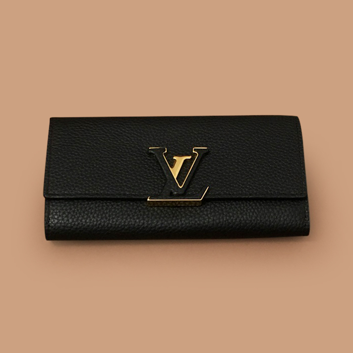  ルイヴィトンカプシーヌ レディースレザー長財布, LOUW0429, Size(20cm),ブラック