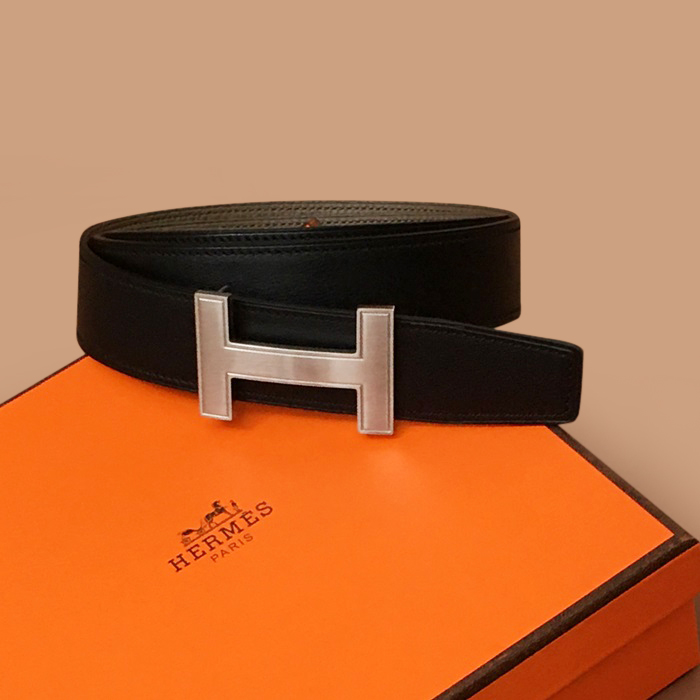   エルメスユニセックス リバーシブルレザーベルト HERBT0037.Size(3.2cm).カーキブラウン