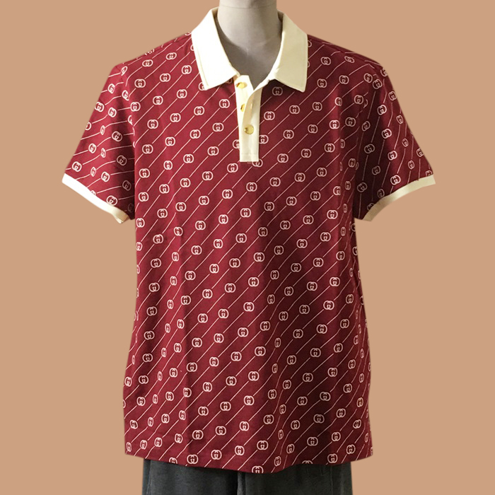  グッチ メンズ バーガンディ ポロ 半袖Tシャツ - Burgundy  - guc04737x