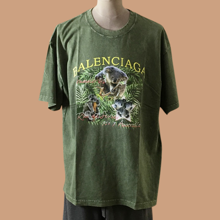  バレンシアガ メンズ クルーネック グリーン 半袖Tシャツ - Green - bal01488x