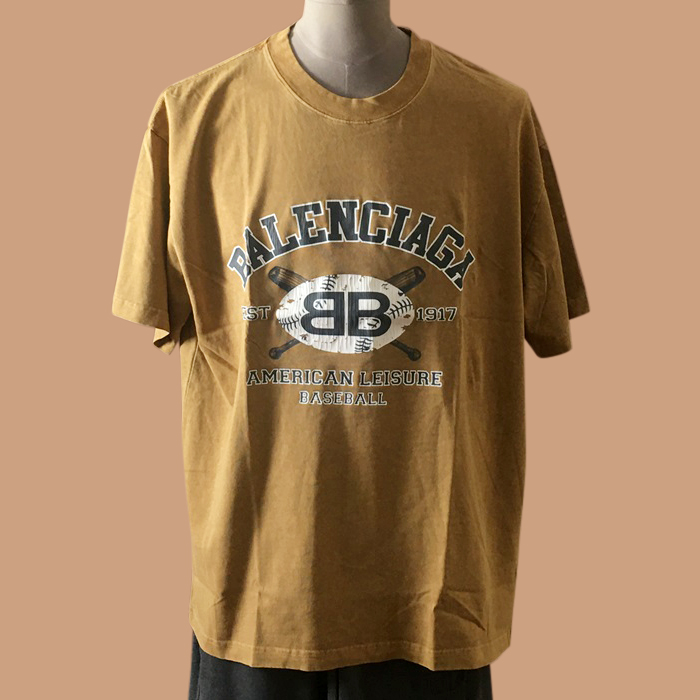  バレンシアガ メンズ キャメル クルーネック 半袖Tシャツ - Camel  - bal01493x