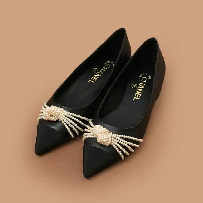  シャネル2020 レディースレザーフラットCHAS0491,ブラック