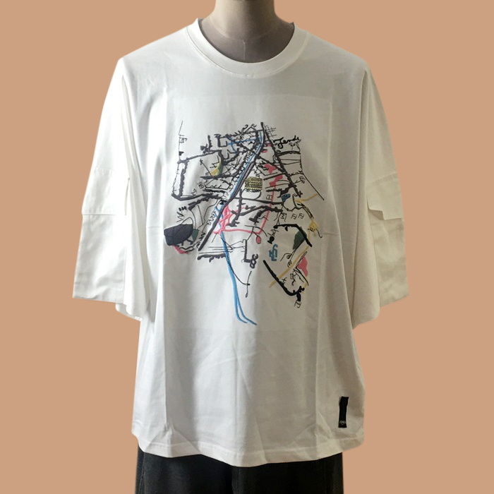  フェンディ メンズ アイボリー クルーネック 半袖Tシャツ - Ivory  - fen01220x