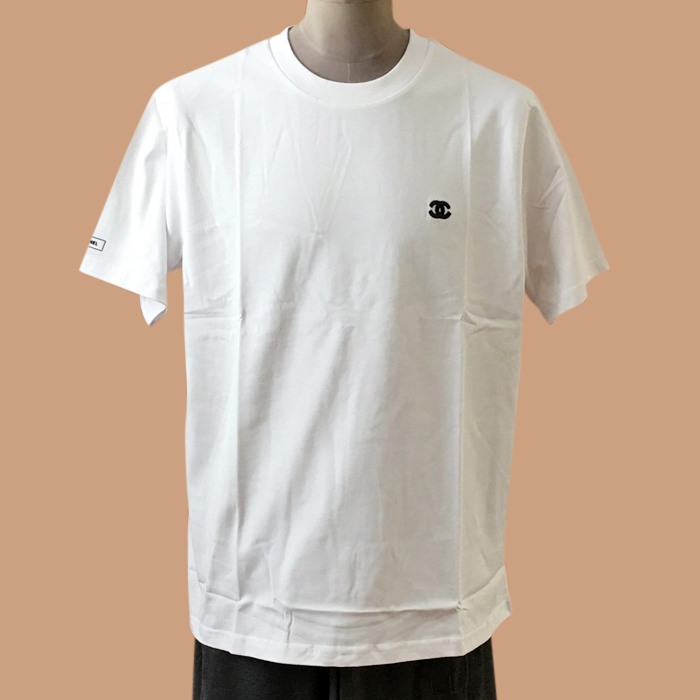  シャネルユニセックス クルーネック ホワイト 半袖Tシャツ -White  - chl0889x