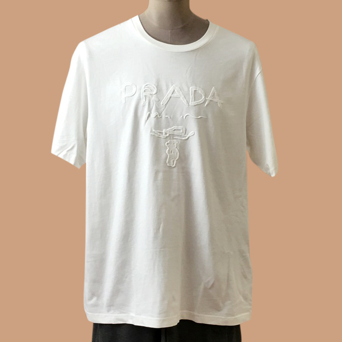  プラダ メンズ ホワイト クルーネック 半袖Tシャツ - White  - Pra02663x