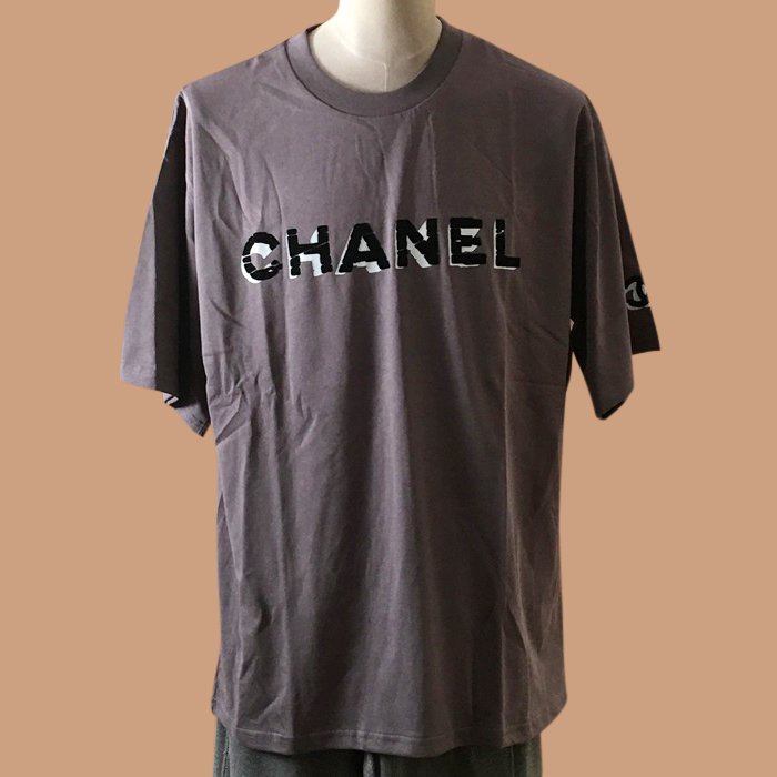  シャネルユニセックス クルーネック グレー 半袖Tシャツ -Gray  - chl0878x