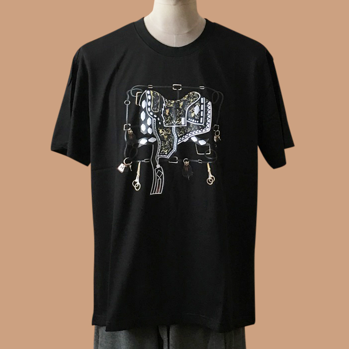  エルメス メンズ ブラック クルーネック 半袖Tシャツ -  - her0751x