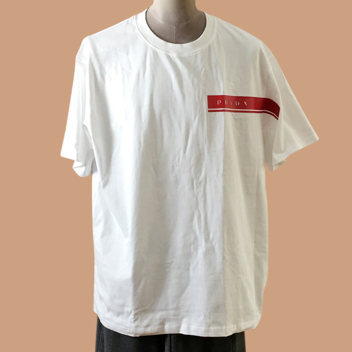  プラダ メンズ ホワイト クルーネック 半袖Tシャツ - White  - Pra02667x