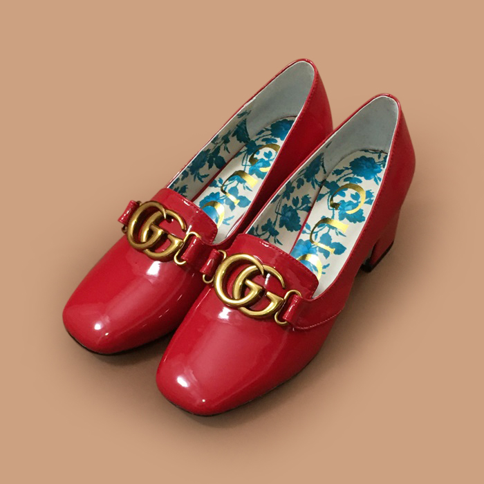  グッチレディース ミドルヒール レザーローファー GUCS0319.レッド