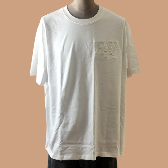  プラダ メンズ クルーネック ホワイト 半袖Tシャツ - White  - Pra02693x