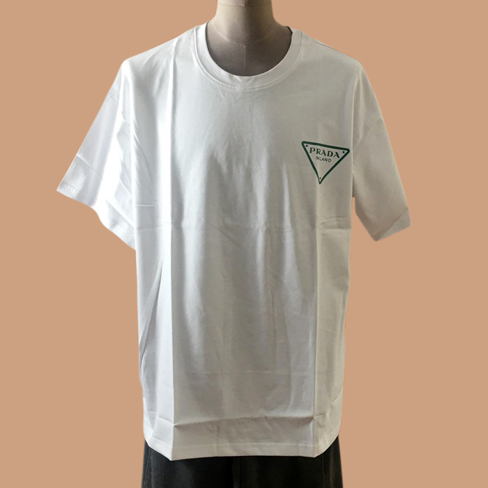 プラダ メンズ クルーネック ホワイト 半袖Tシャツ -White  - Pra02571x