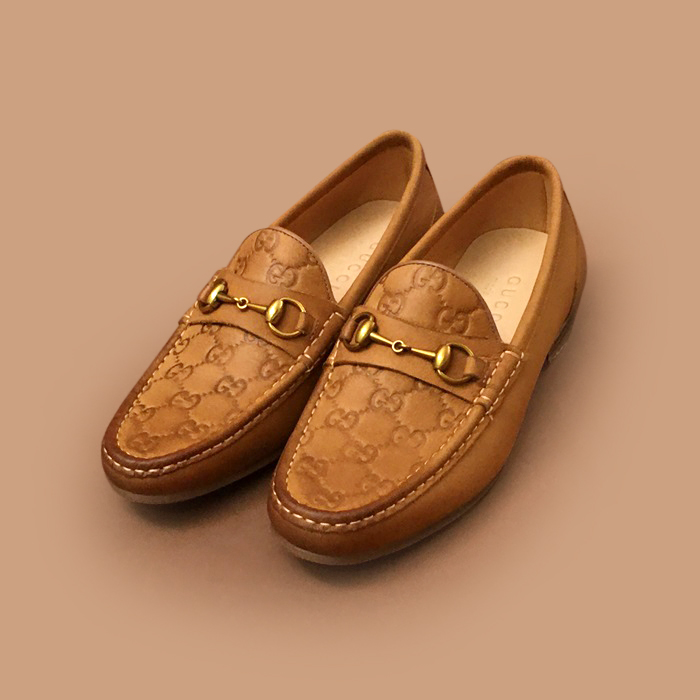  GUCS1465 - グッチメンズ レザーローファーカーキ