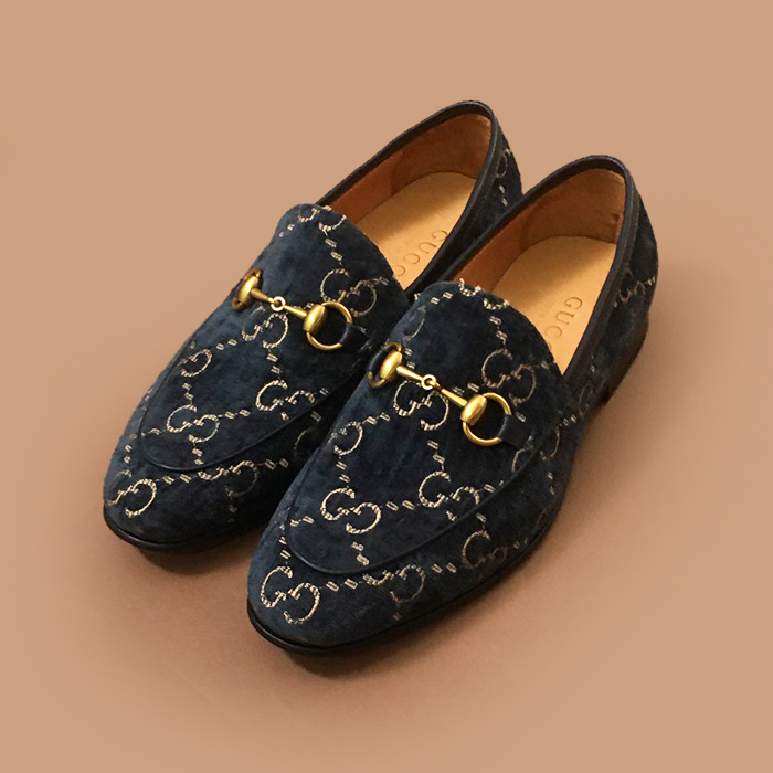  GUCS1482 - グッチメンズ レザーローファーネイビー