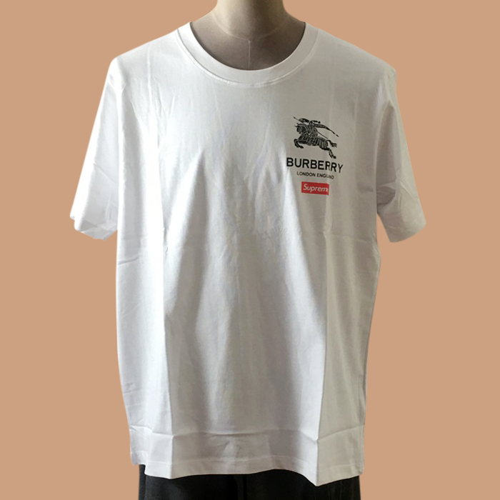 バーバリー ユニセックス クルーネック ホワイト 半袖Tシャツ -White 