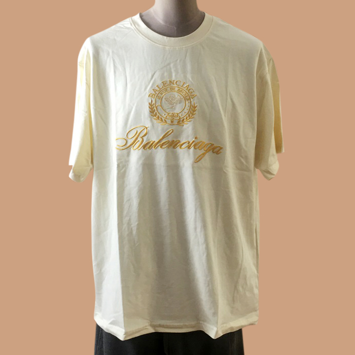 バレンシアガ ユニセックス クルーネック ベージュ 半袖Tシャツ -White 