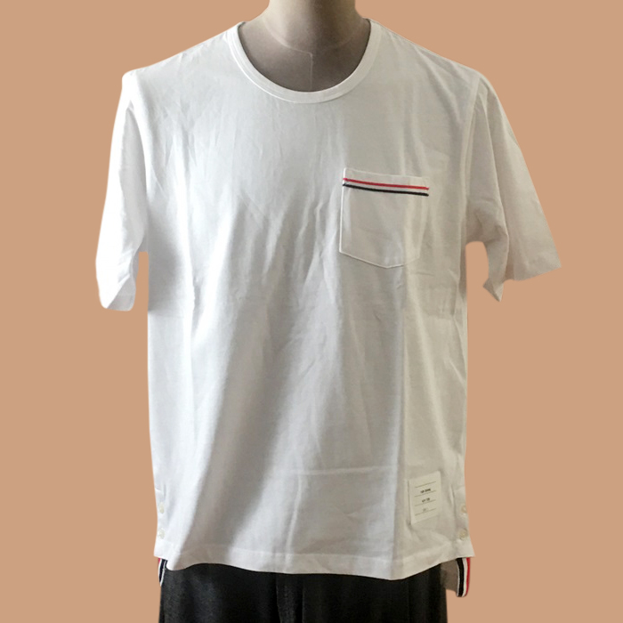 トムブラウン ユニセックス クルーネック ホワイト 半袖Tシャツ -White 
