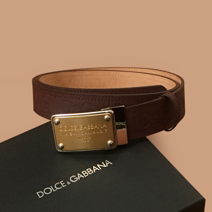 ディーアンドジー メンズ レザー コンスタンス ベルト (ブラウン)