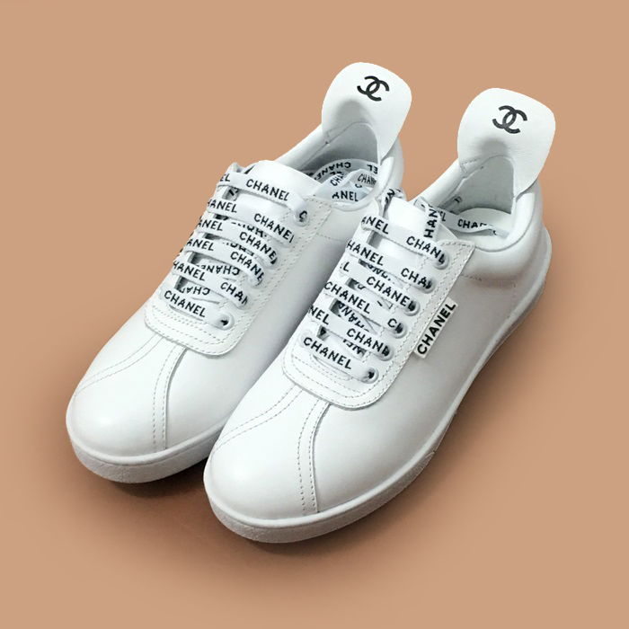 シャネル2021 ユニセックスレザースニーカー,Sizeホワイト