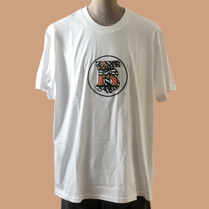 バーバリー ユニセックス クルーネック ホワイト 半袖Tシャツ -White 