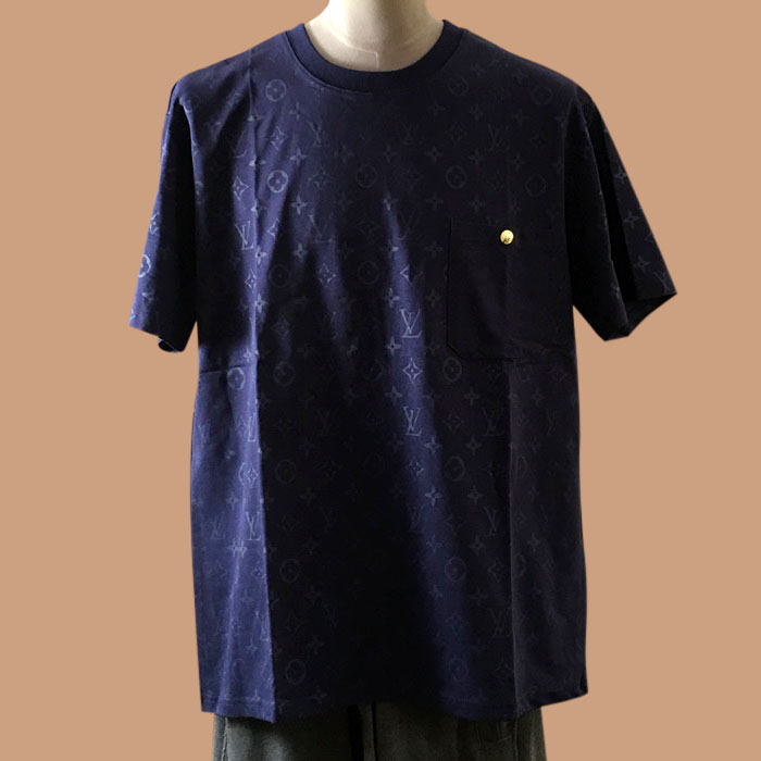 ルイヴィトン ユニセックス クルーネック ネイビー 半袖Tシャツ -White 