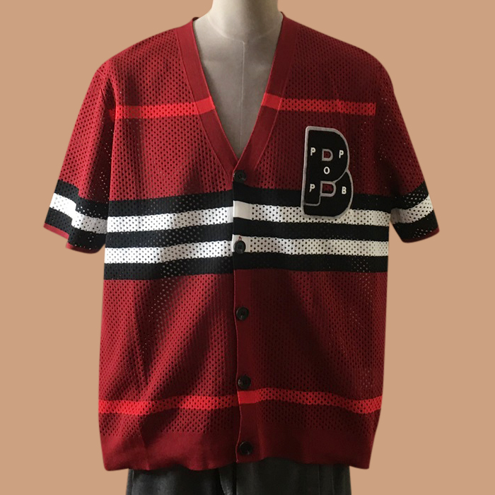 バーバリー ユニセックス クルーネック レッド カーディガン-White 