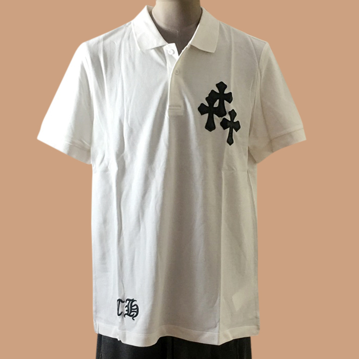 クロムハーツ メンズ クルーネック ホワイト ポロシャツ -White 